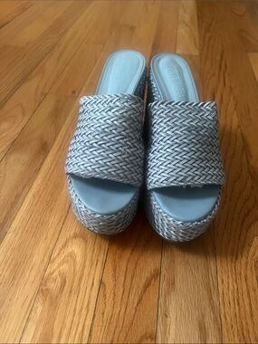 Steve Madden Braided Slide Platform Mules in Light Blue